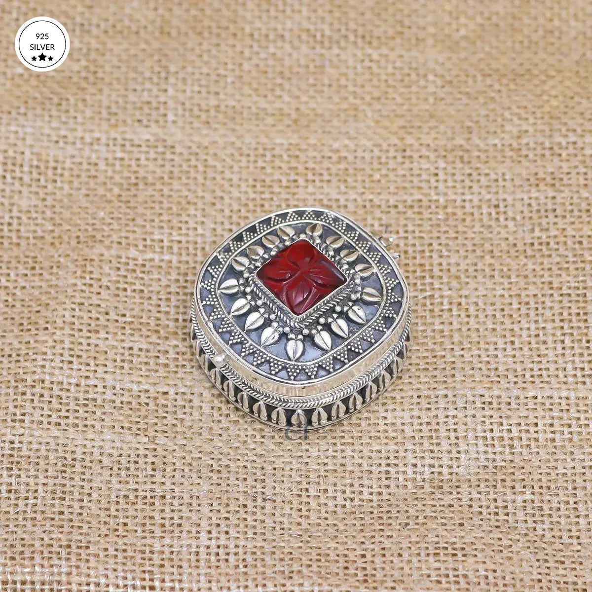 925 Ruby Stoned Antique Silver Dabbi