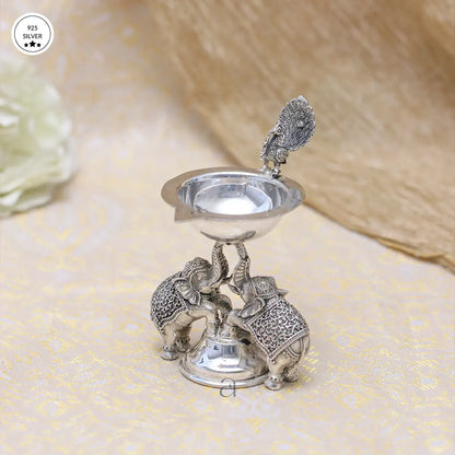 925 Antique Duo Elephant with Peacock Silver Niranjan