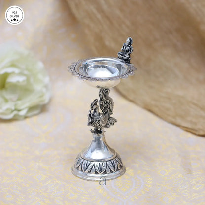 925 Antique Lakshmiji with Peacock Silver Niranjan