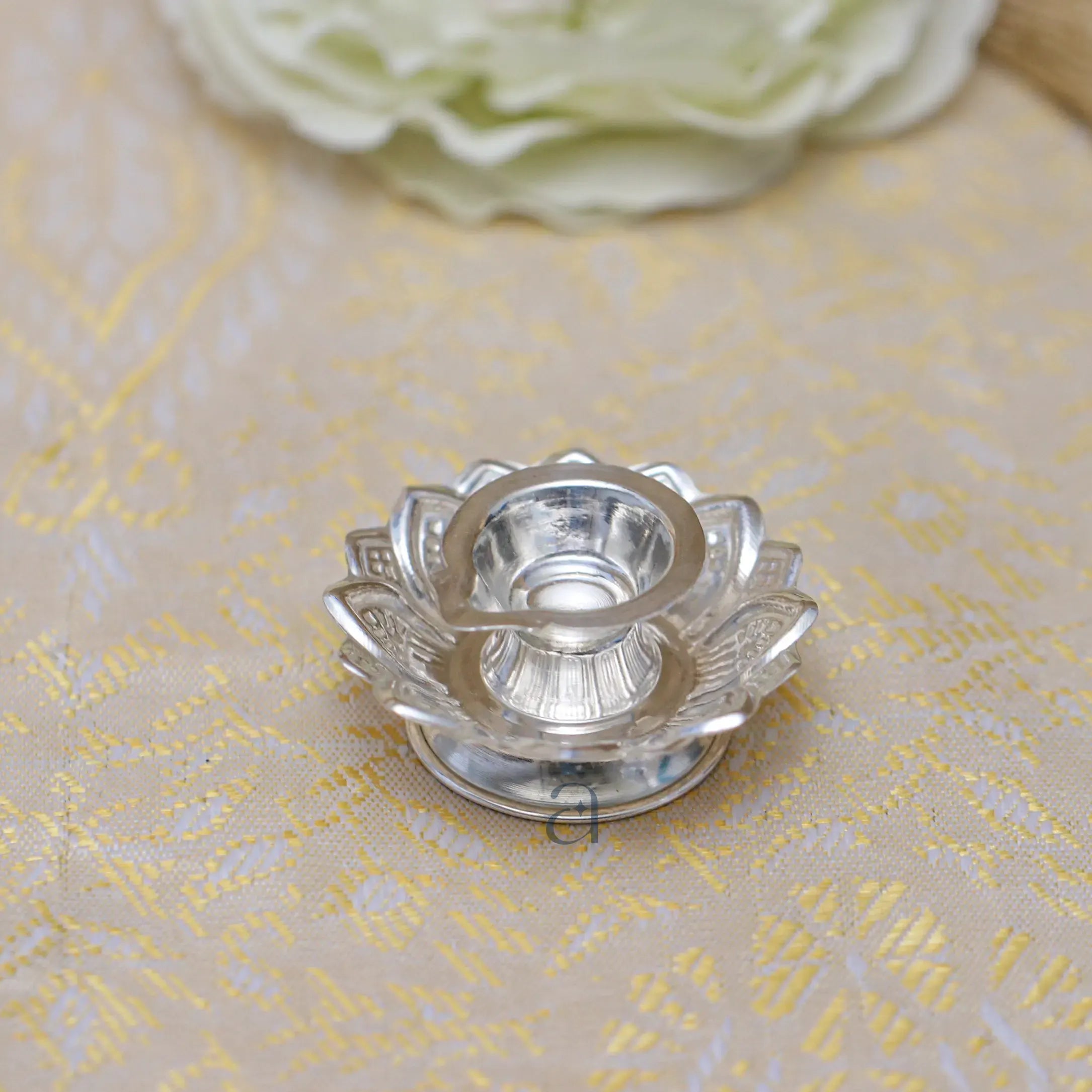 Elegant Lotus Designed Silver Diya