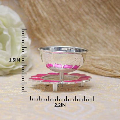 Elegant Pink Floral Silver Diya