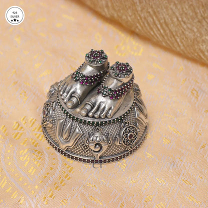 925 Stone Decorated Antique Silver Balaji Charan Paduka