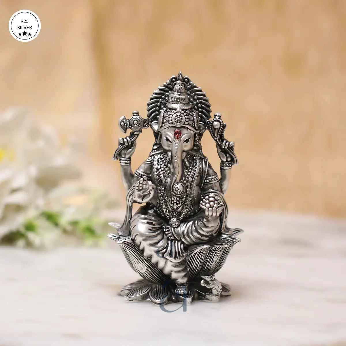 925 Silver Antique Ganeshji on Lotus