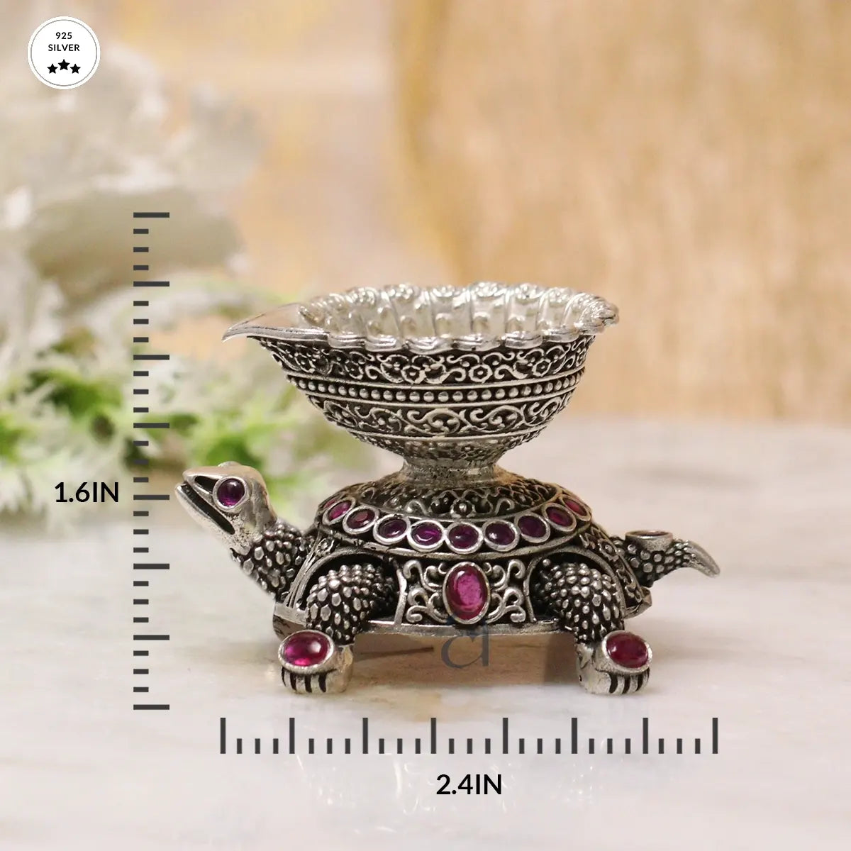 925 Stone Decorated Antique Turtle Silver Niranjan