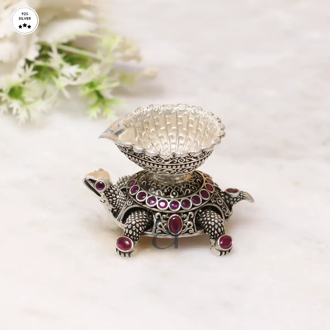 925 Stone Decorated Antique Turtle Silver Niranjan