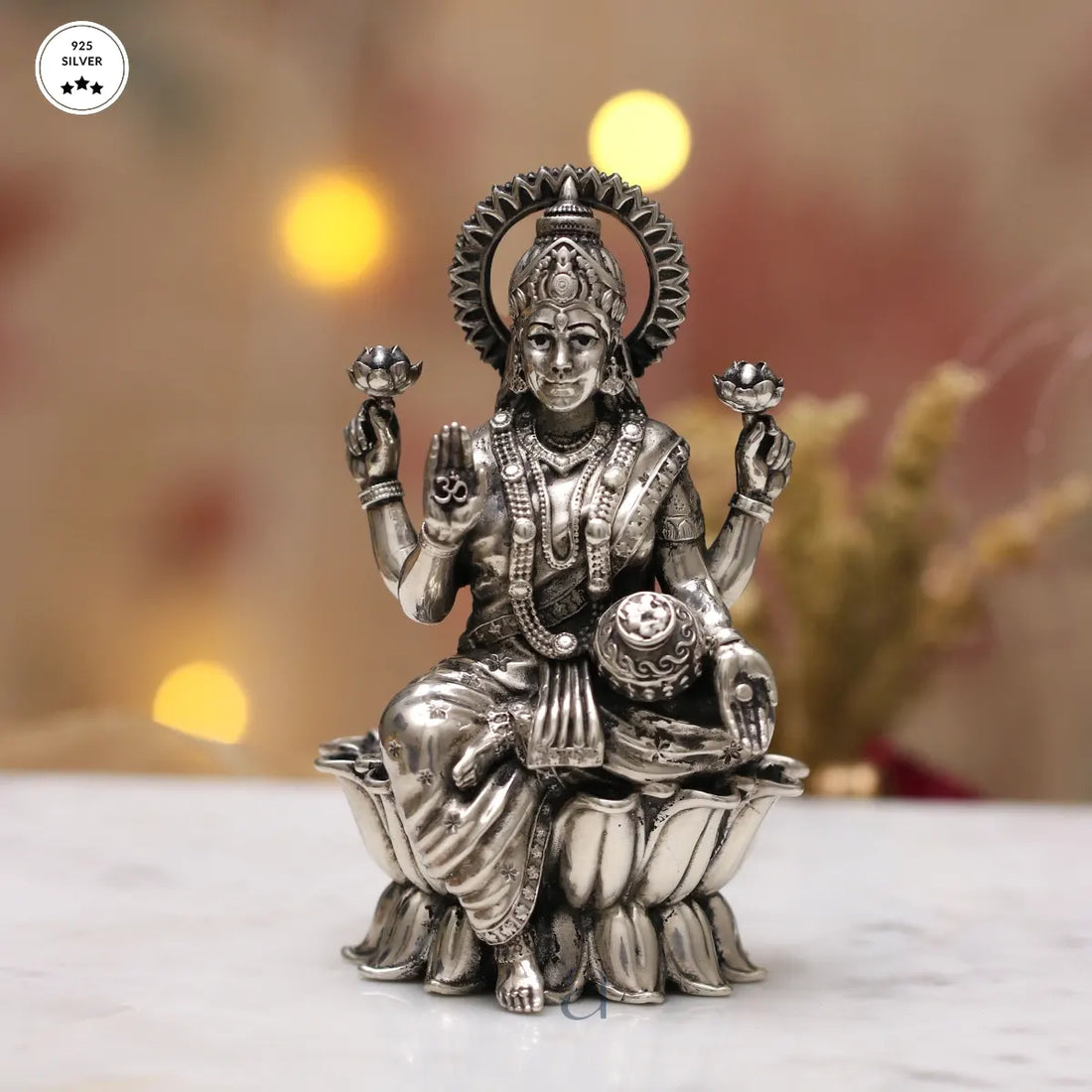 925 Antique Silver Goddess Kamal Lakshmi