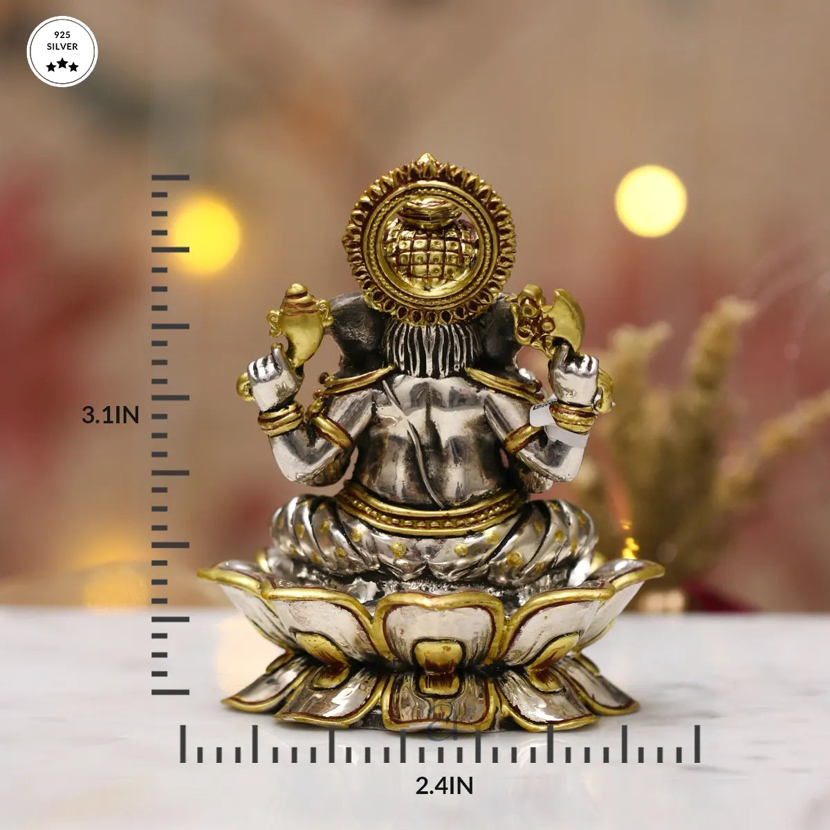 925 Golden Colored Ganeshji Antique Silver Idol