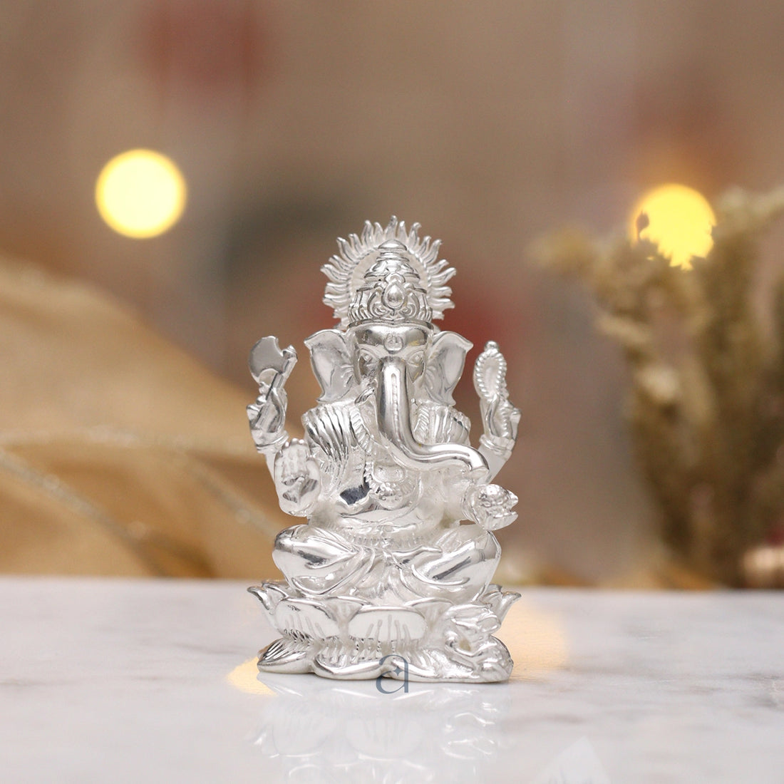 925 Silver Ganeshji on Lotus Idol