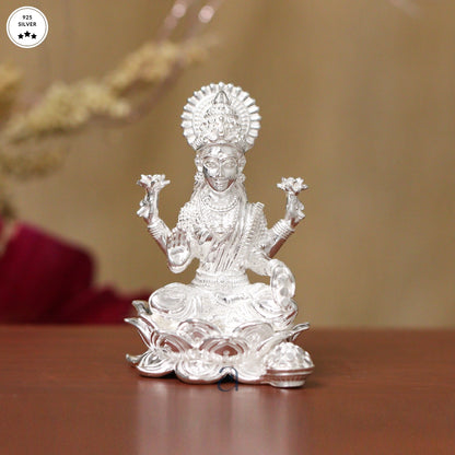 Exquisite Silver Lakshmi Idol on Lotus