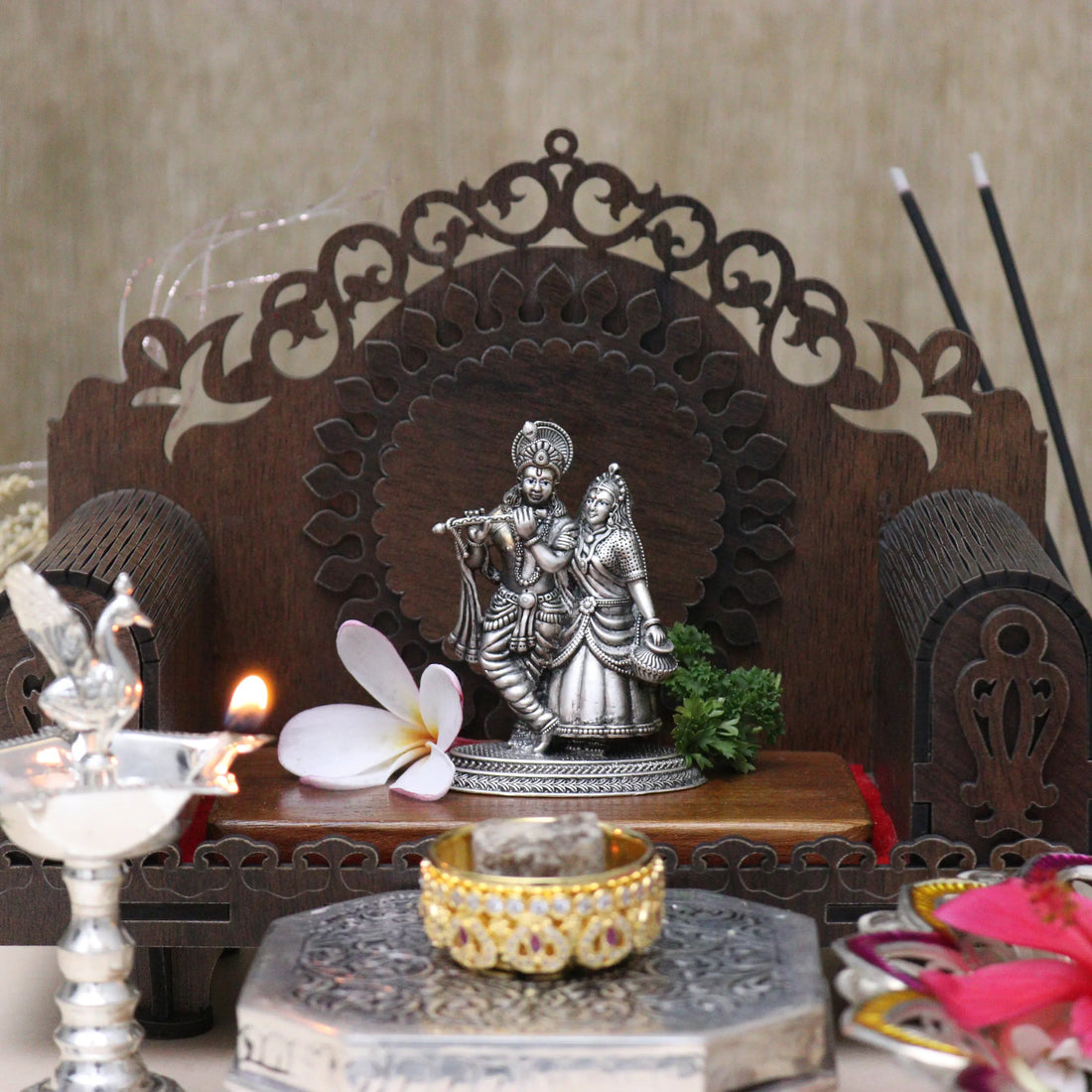 Radha Krishna Silver Idol for Puja Room