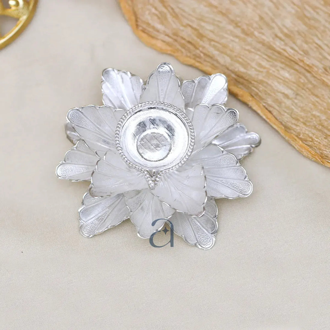 Blooming Silver Flower Diya