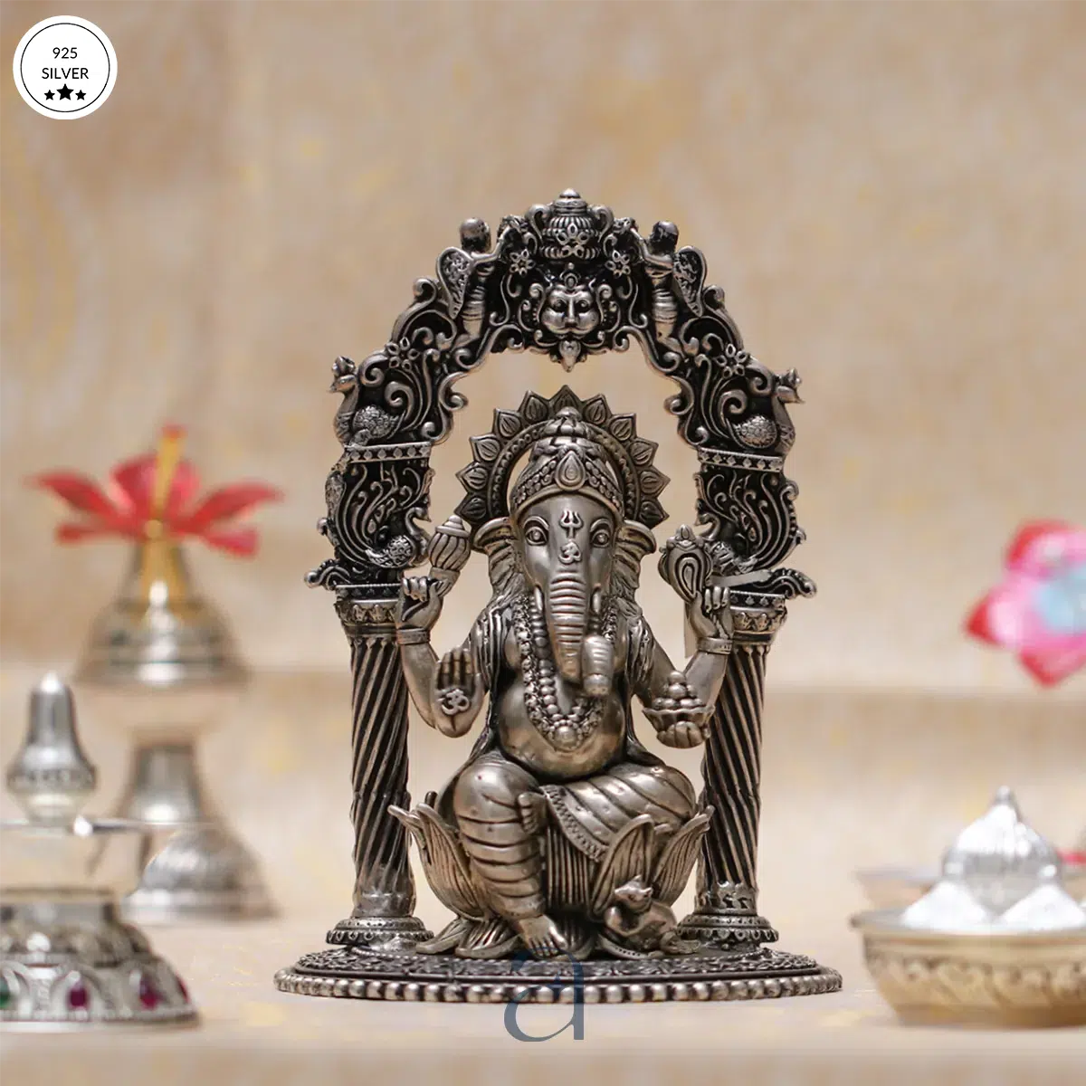 925 Majestic Antique Ganeshji Silver Idol