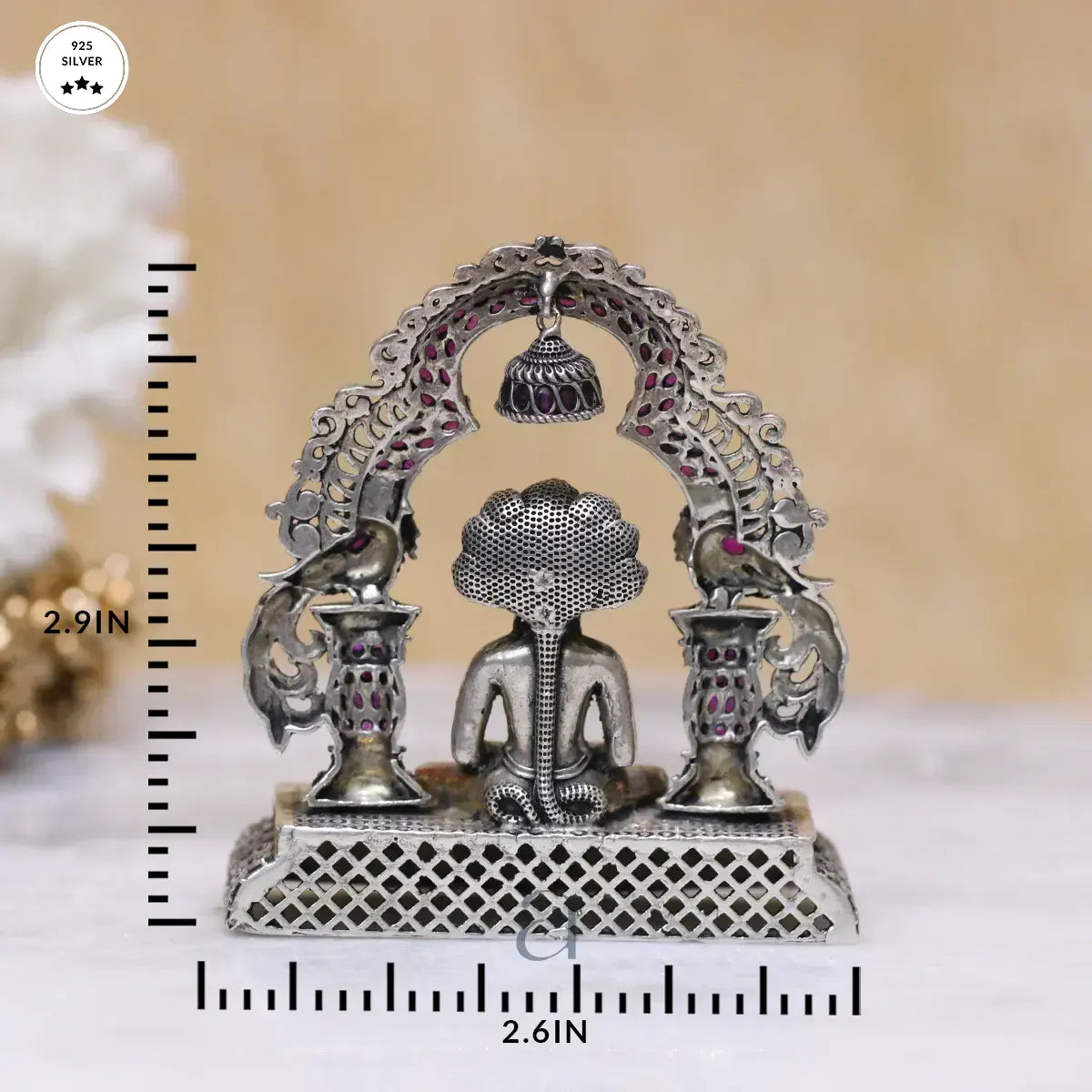 Stone Decorated 925 Antique Silver Praswanath Idol