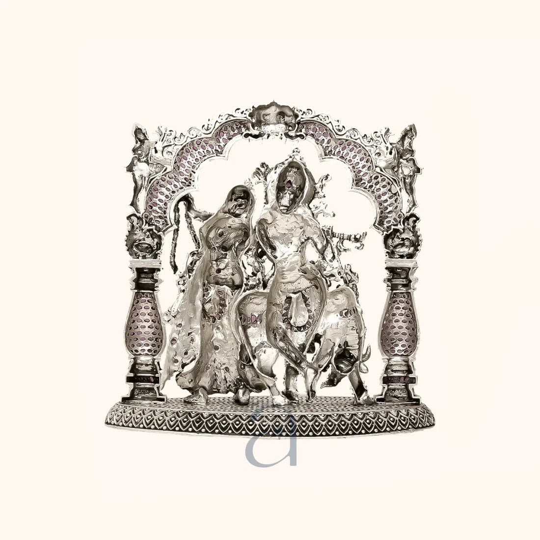 925 Stone Decorated Antique Silver Radha Krishna