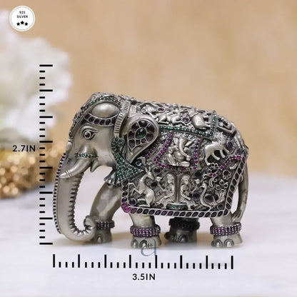 Stone Decorated 925 Antique Silver Elephant