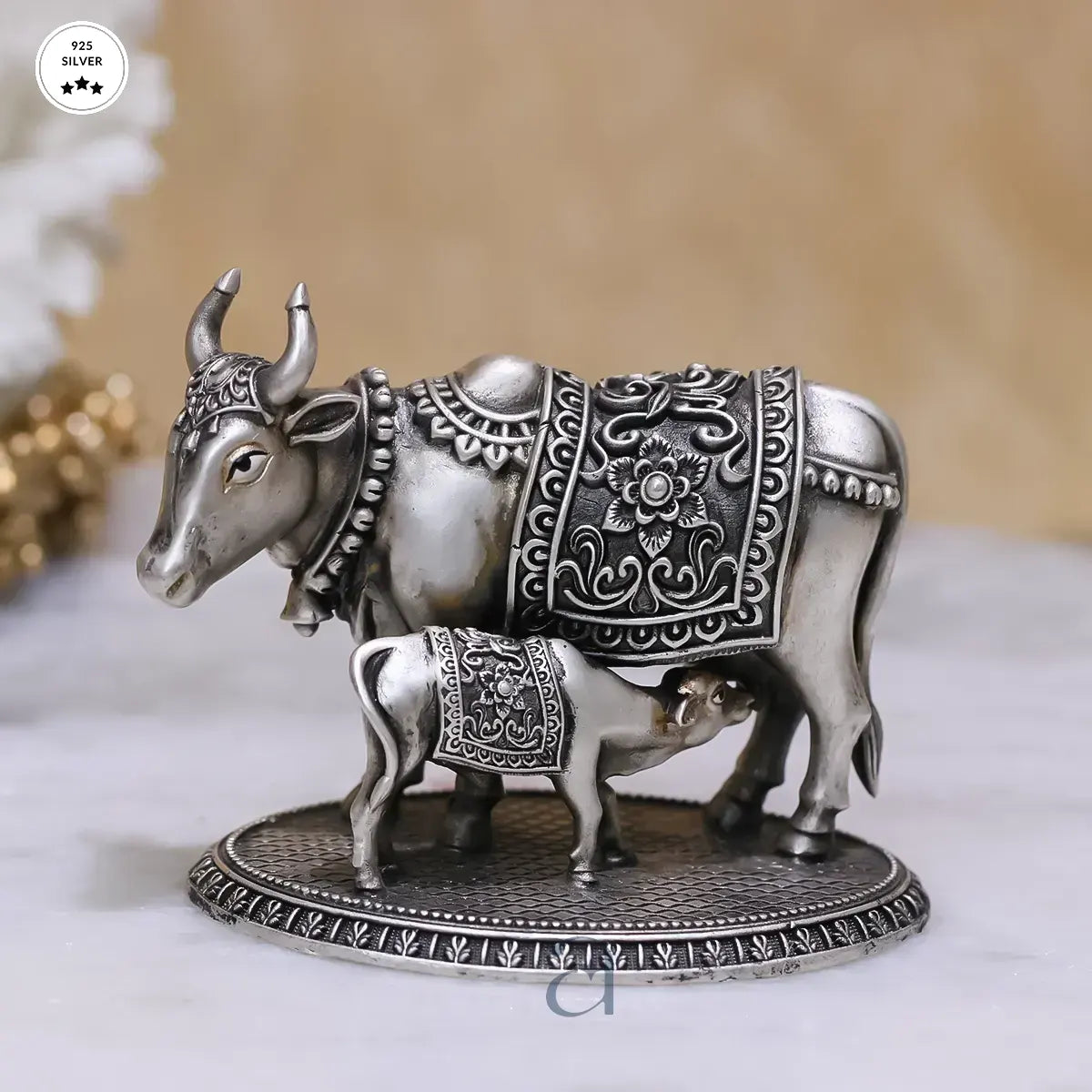 925 Antique Silver Cow and Calf