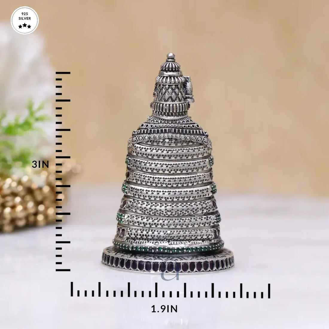 Stone Decorated 925 Antique Tulja Bhavani Silver Idol