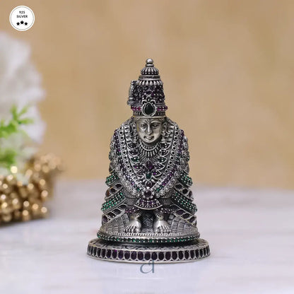 Stone Decorated 925 Antique Tulja Bhavani Silver Idol