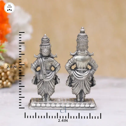 Stone Decorated 925 Silver Vitthal Rukmini Idol