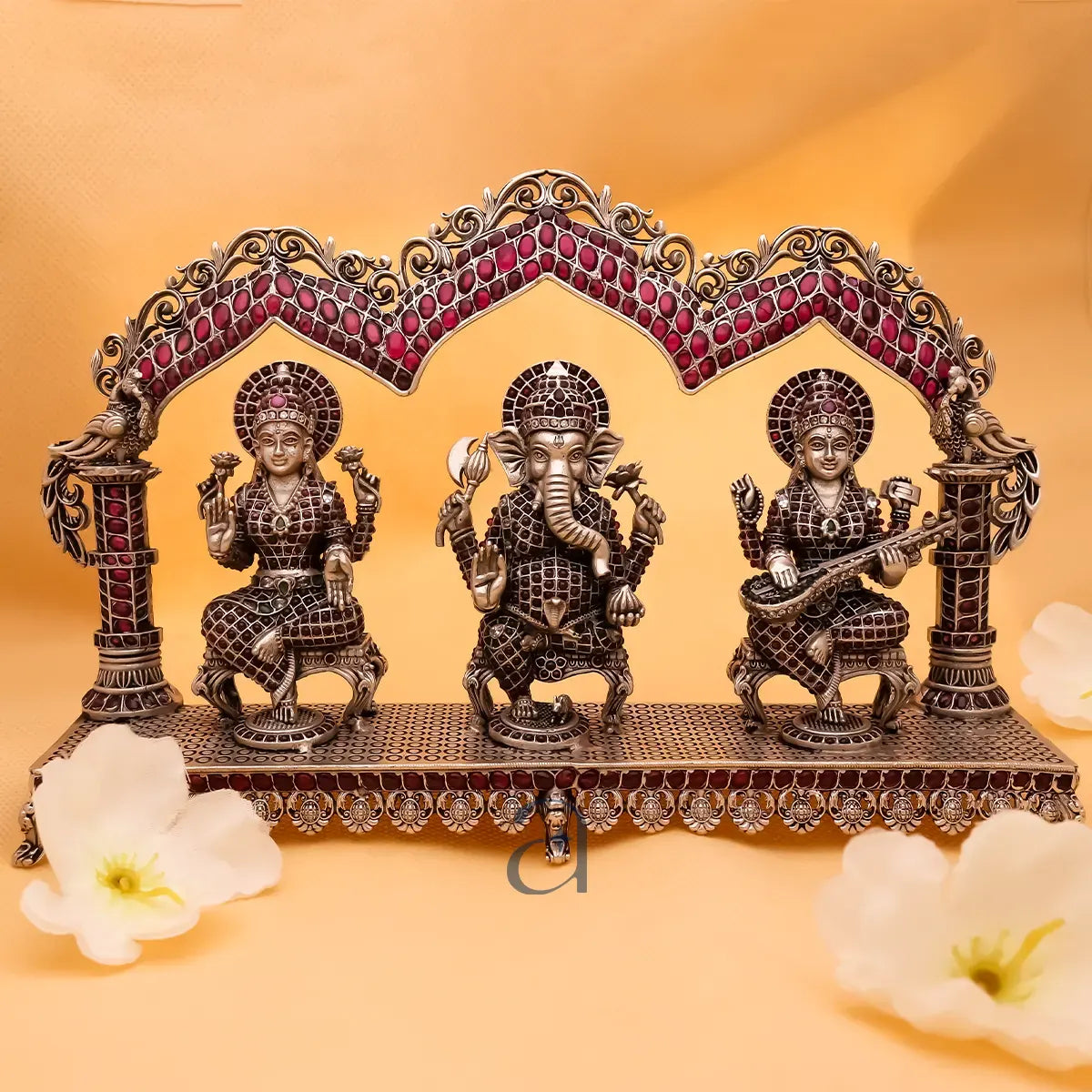 925 Stone Decorated Antique Silver Trimurti