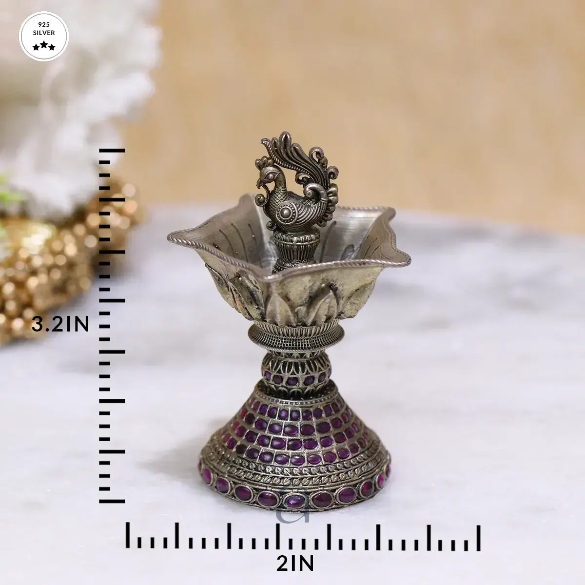 Stone Decorated 925 Antique Silver Niranjan