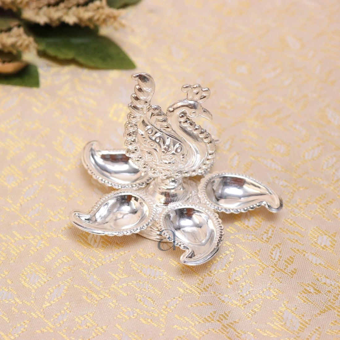 Peacock Inspired Silver Niranjan Diya