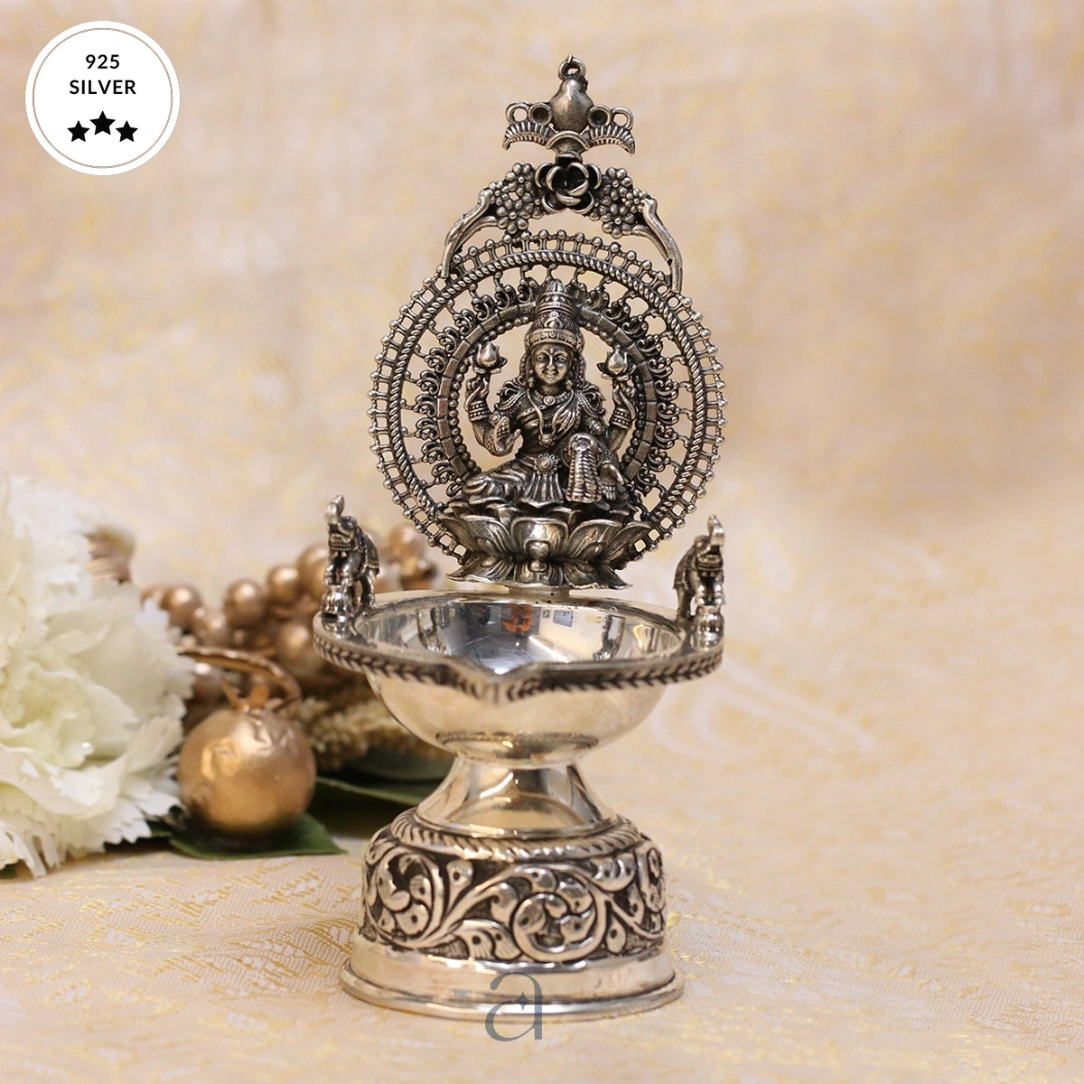 Antique 925 Silver Niranjan with Lakshmi