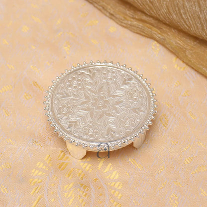 Circular Silver Paat With Floral Designs