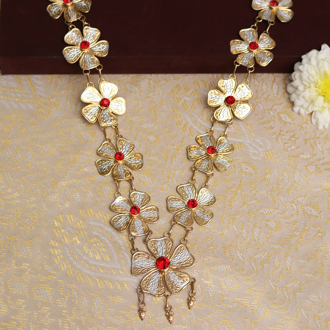 Elegant Silver Ganeshji Flower Haar Necklace