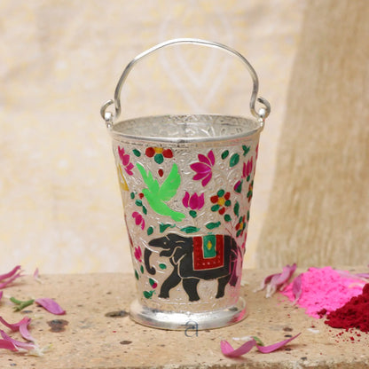Silver Bucket for Holi Celebration