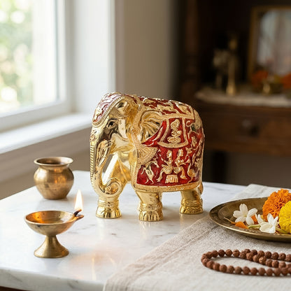 Buy Red &amp; Golden Gajanth Lakshmi Online at Best Price - Aahi Silverware | Ranka Jewellers