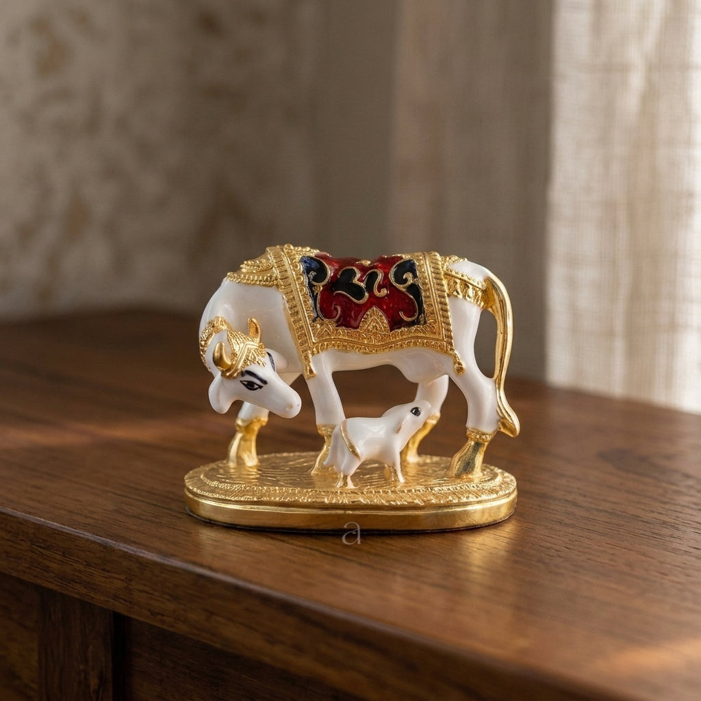 Buy Golden &amp; White Kamadhenu Cow Online at Best Price - Aahi Silverware | Ranka Jewellers