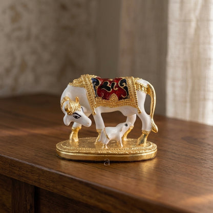 Buy Golden &amp; White Kamadhenu Cow Online at Best Price - Aahi Silverware | Ranka Jewellers