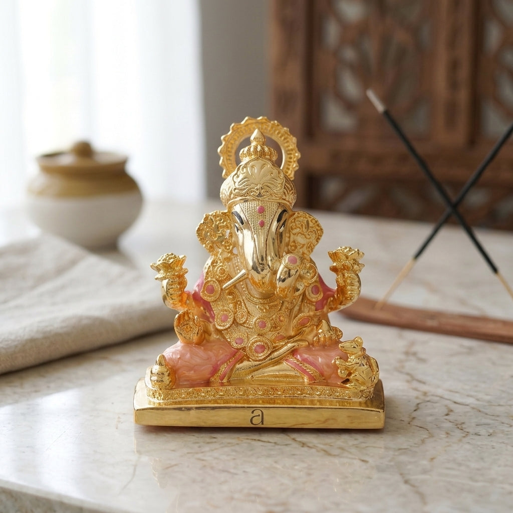 Buy Golden Pink Lord Ganesha Idol Online at Best Price - Aahi Silverware | Ranka Jewellers