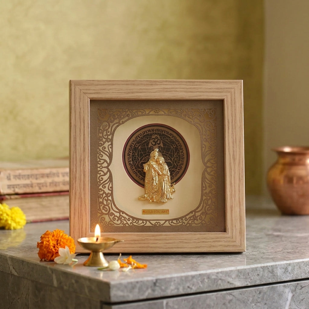 Buy Timeless Square Radha Krishna 24K Gold Foil Frame Online at Best Price - Aahi Silverware | Ranka Jewellers