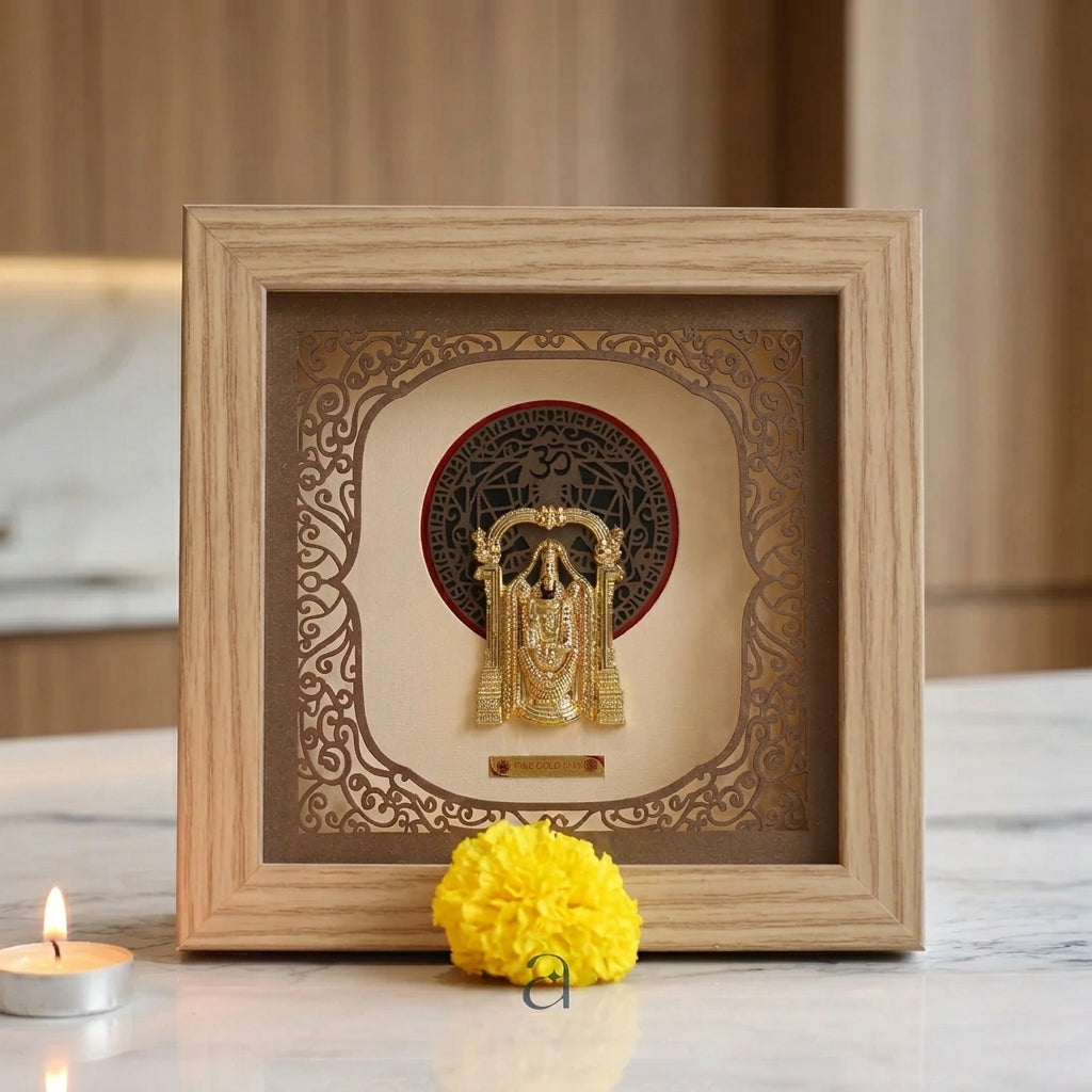 Buy Traditional Square Tirupati Balaji 24K Gold Foil Frame Online at Best Price - Aahi Silverware | Ranka Jewellers