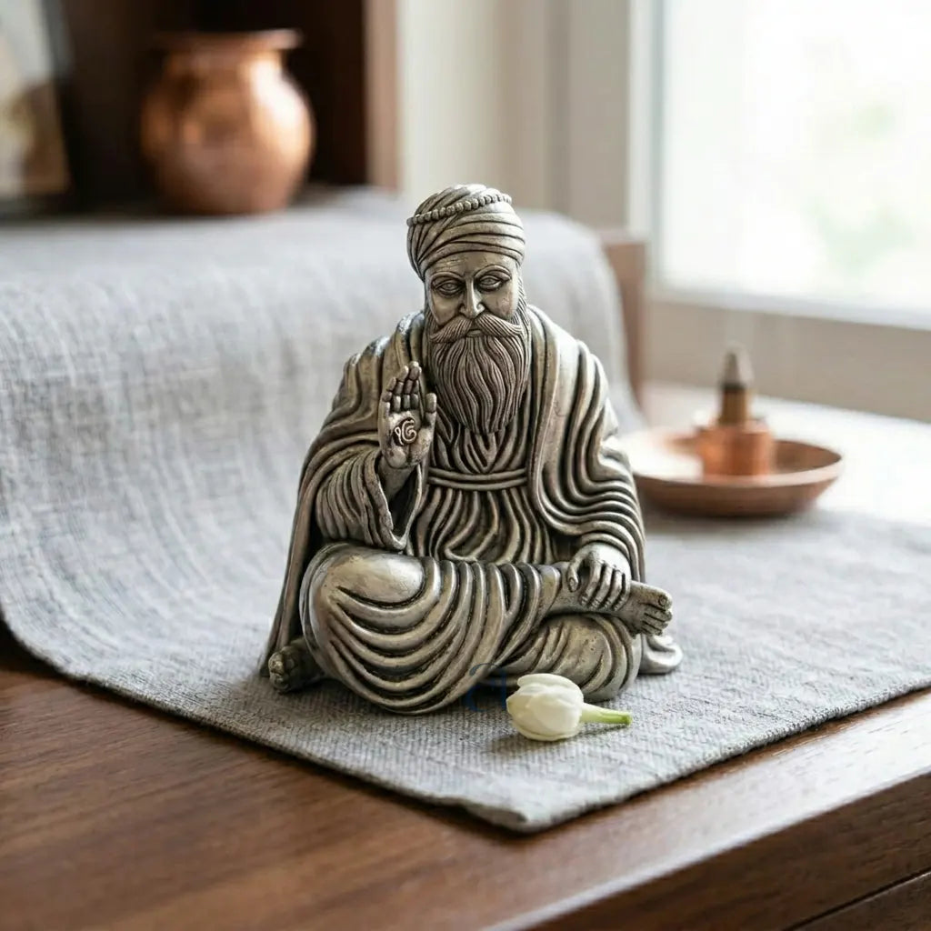 925 Sterling Silver Antique Finish Hollow Guru Nanak Ji Idol