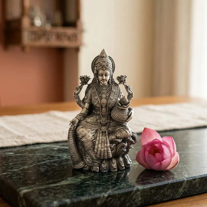 925 Sterling Silver Antique Finish Hollow Lakshmi Ji Idol