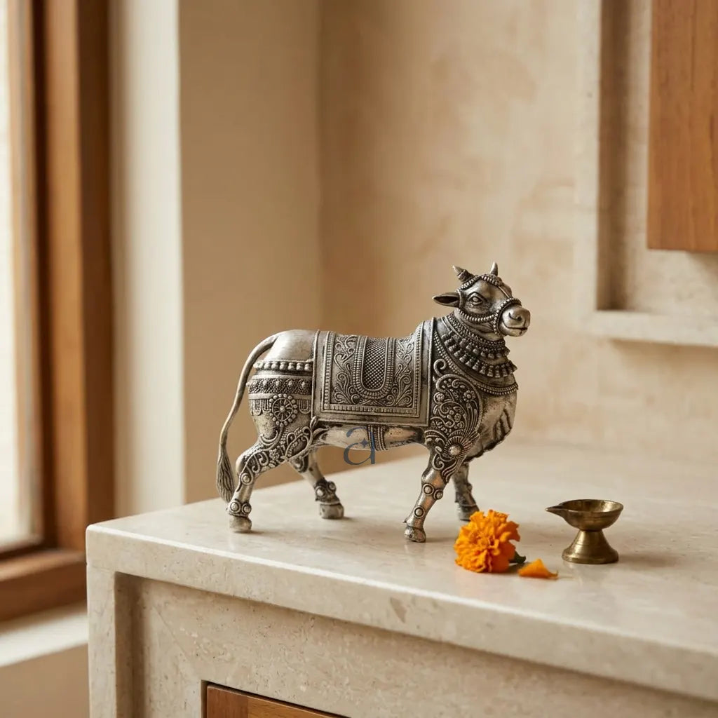 925 Sterling Silver Antique Finish Hollow Nandi Idol