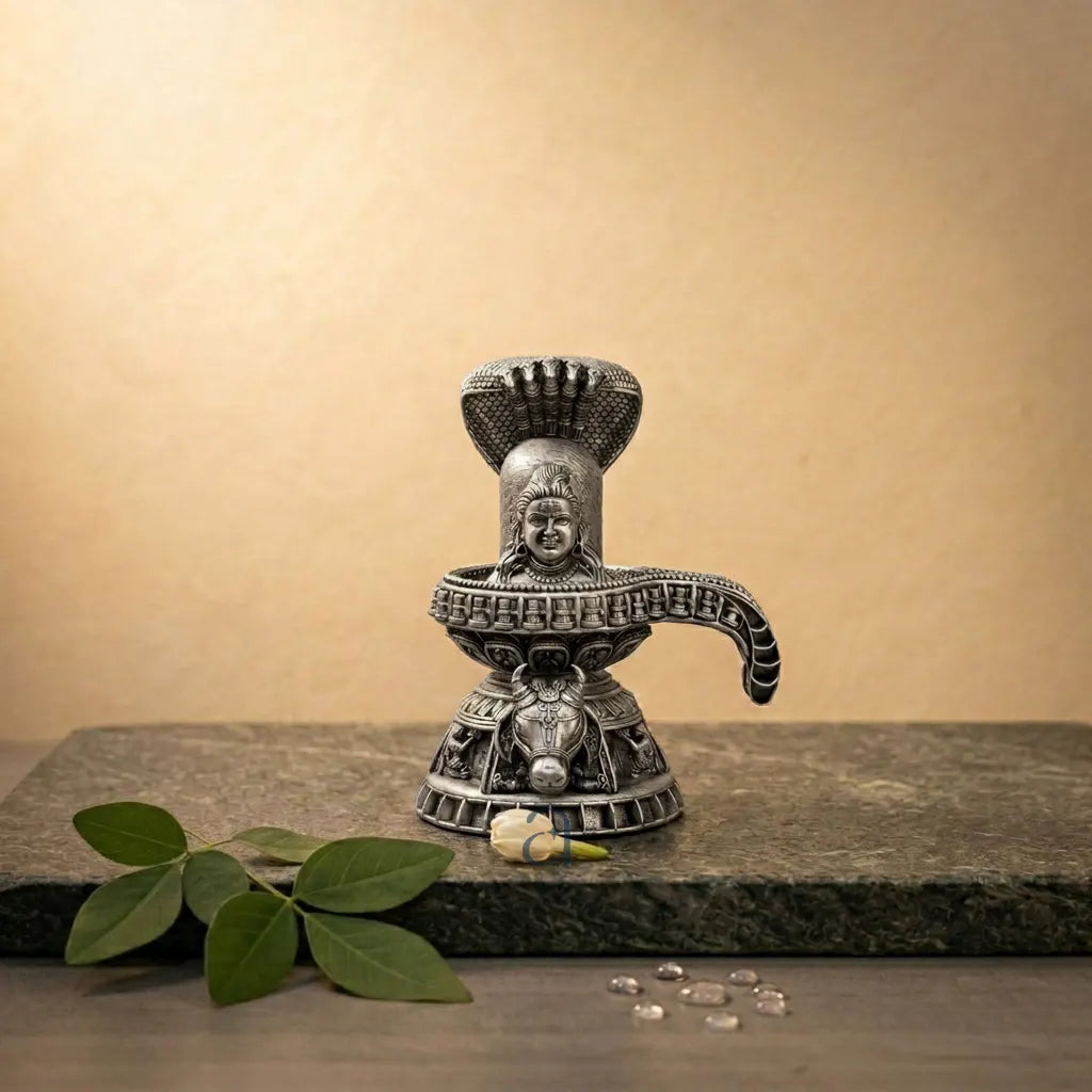 925 Sterling Silver Antique Finish Hollow Shivling with Nandi Idol