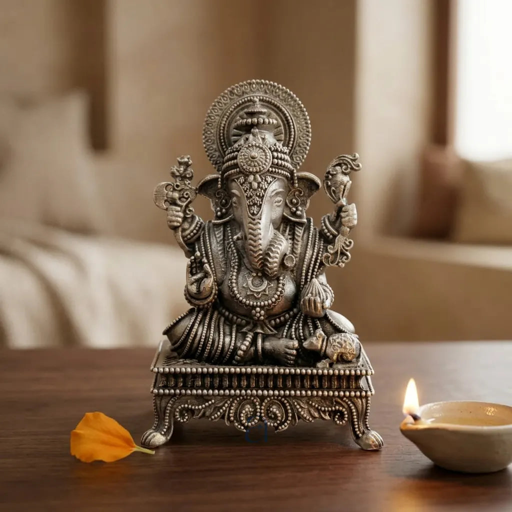 925 Sterling Silver Antique Finish Hollow Lord Ganesha Idol