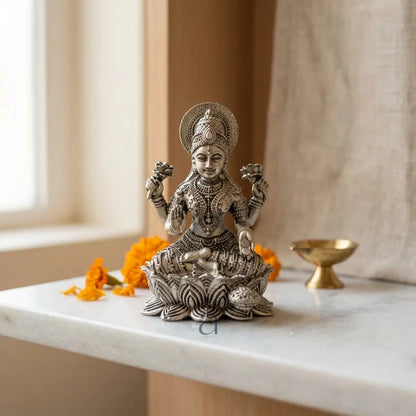925 Silver Antique Finish Hollow Goddess Lakshmi Idol