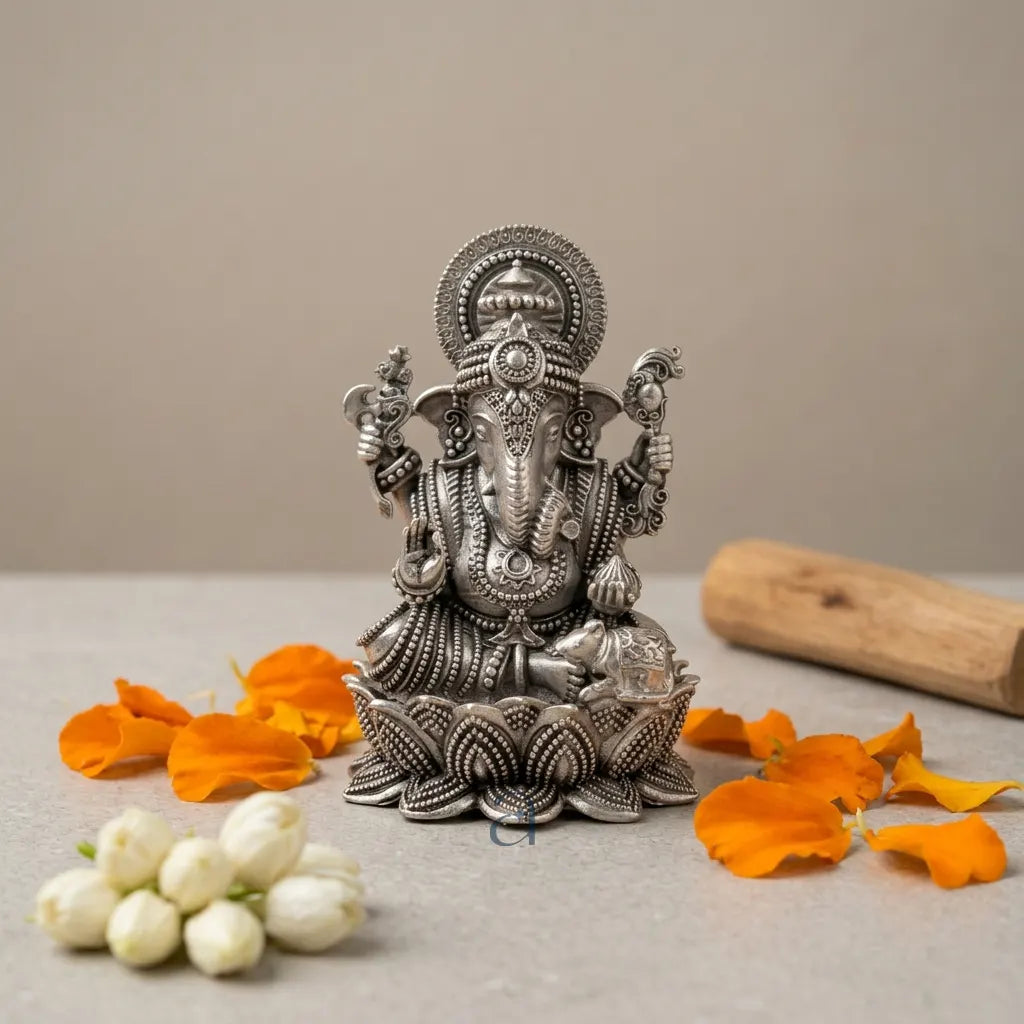 925 Sterling Silver Antique Finish Hollow Ganesh Ji Idol