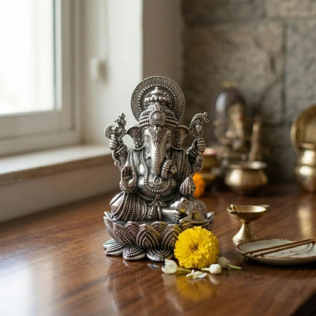 925 Sterling Silver Antique Finish Hollow Ganesh Ji Idol