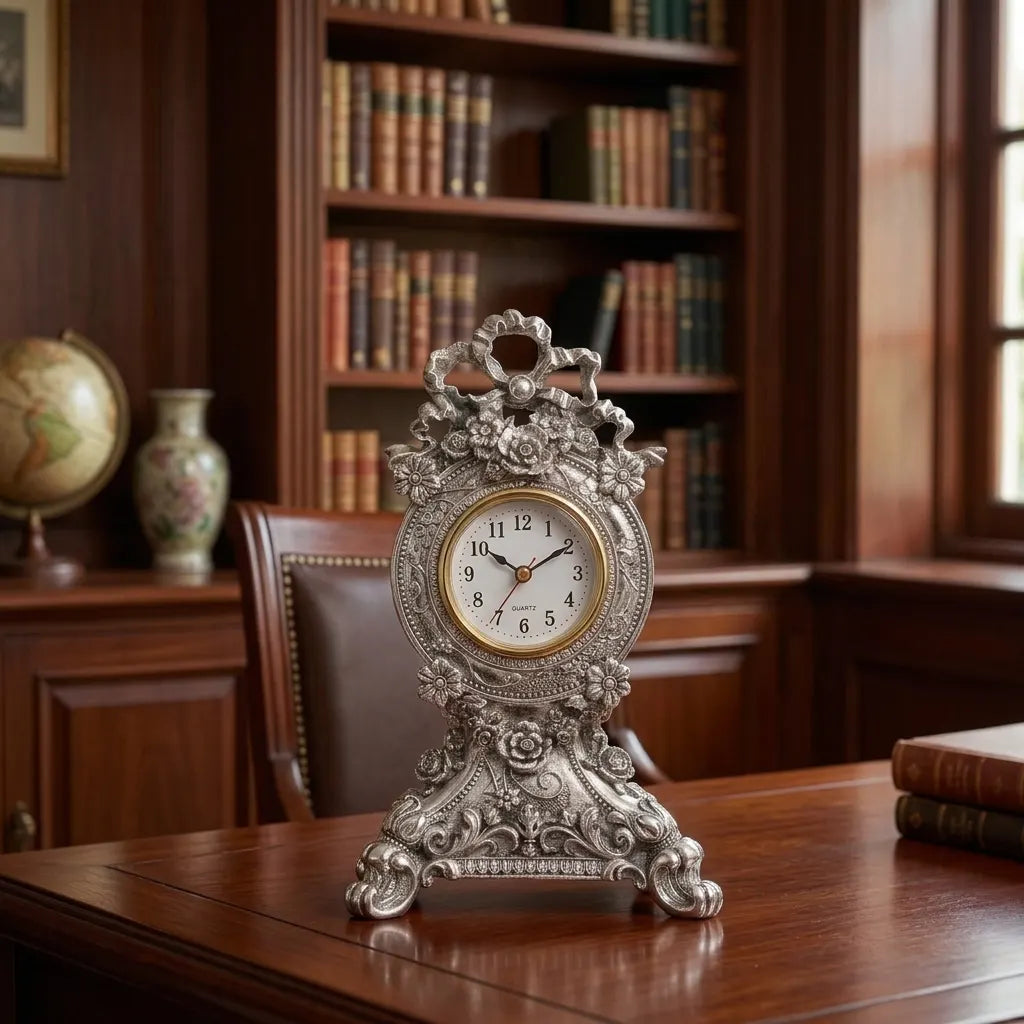 Vintage Silver Finish Clock