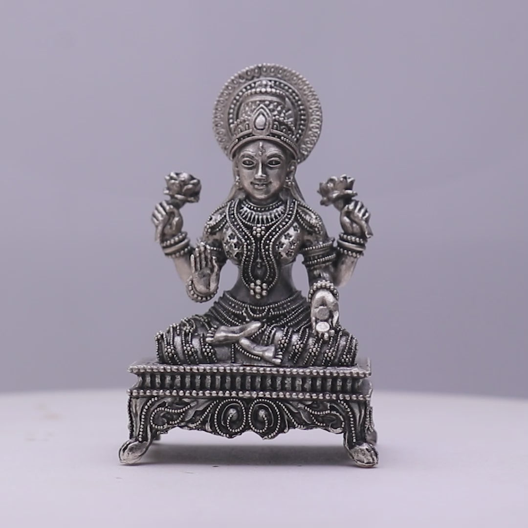 925 Sterling Silver Antique Finish Hollow Lakshmi Devi Idol