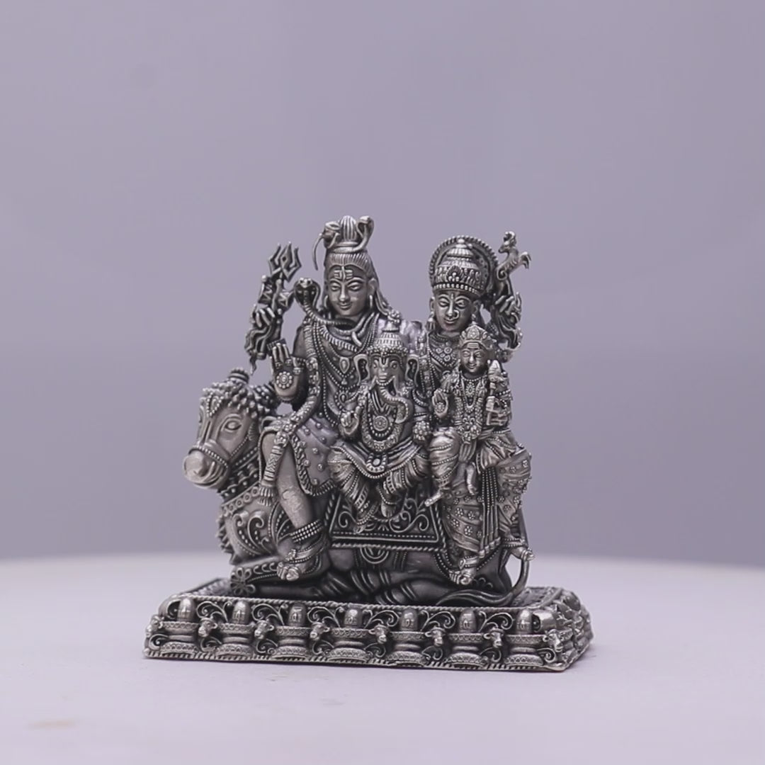 925 Sterling Silver Antique Finish Hollow Shiv Parivar with Nandi Idol