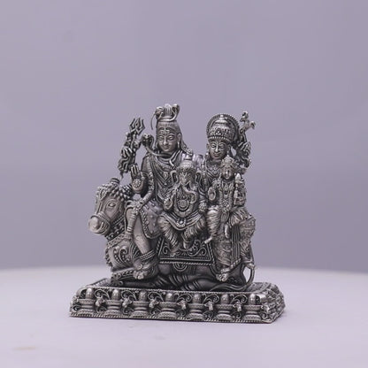 925 Sterling Silver Antique Finish Hollow Shiv Parivar with Nandi Idol