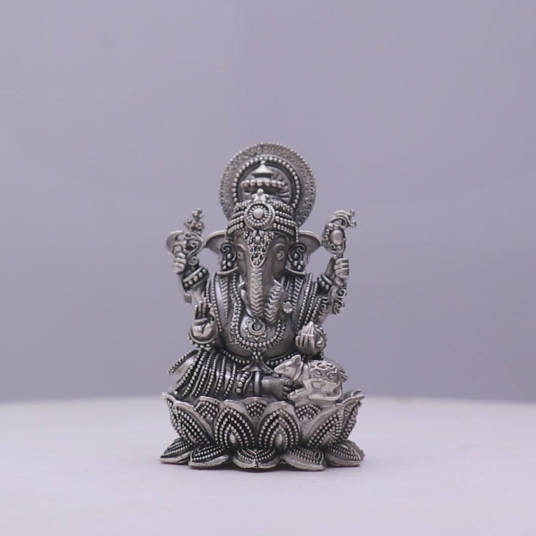 925 Sterling Silver Antique Finish Hollow Ganesh Ji Idol