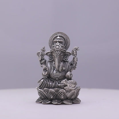 925 Sterling Silver Antique Finish Hollow Ganesh Ji Idol
